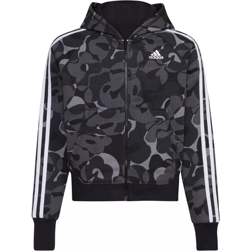 Adidas Girls Zip-Front Essential 3-Stripe Fleece jacket Black Camo Size M - Picture 3 of 7