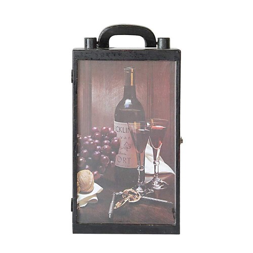 S/2 Wood Wine Box Carrying Case Double Bottle Wine Gift Box Holder with Handle - Picture 3 of 8
