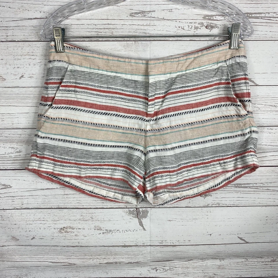 Joie Women’s Merci Shorts Size 2 White Black Red Orange Striped Linen - Image 2 of 4