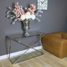 KONSOLENTISCH WANDTISCH GLAS METALL VINTAGE MODERN IMPRESSIONEN SHABBYCHIC 120cm