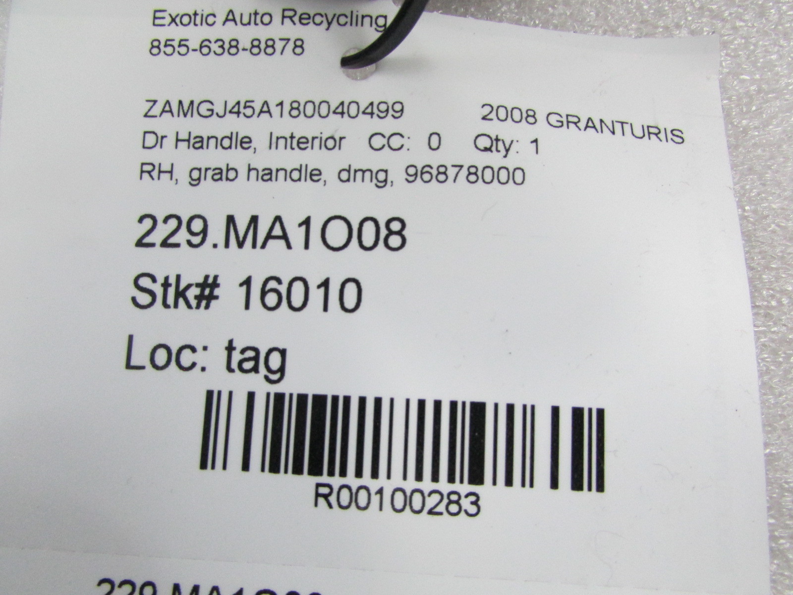 Maserati Granturismo, RH, Right Door Grab Handle, Used, P/N 96878