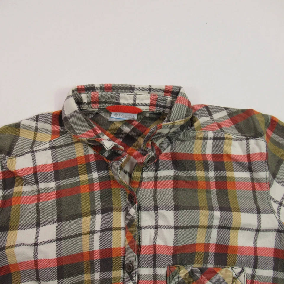 Camisa Columbia para mujer mediana manga larga a cuadros botón delantero exterior Foto 2 de 4