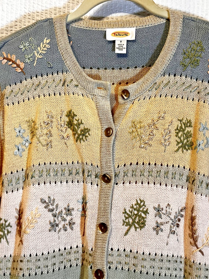 Talbots Embroidery Tapestry Sweater Cardigan Small Flowers Y2K Nerdy Cottagecore - Image 3 of 4