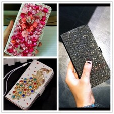 Glitter Women Girl PU leather Bling Card Wallet Magnetic Crossbody Phone Case