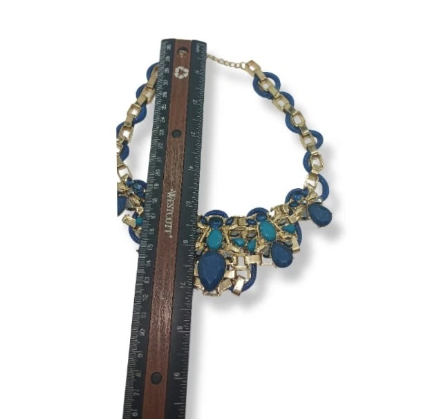 Collar cadena bloque babero piedra cabujón geo para mujer azul Foto 3 de 4