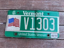 2010 Vermont Veteran License  Plate V1303