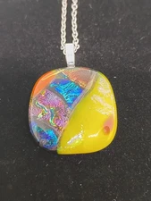 Hand Crafted Dichroic Fused Glass Pendant W/Chain #1512
