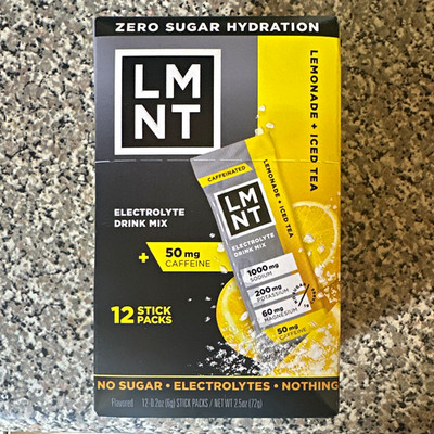 LMNT Sugar-Free Caffeinated Electrolyte Drink Mix Lemonade + Iced Tea 12pk