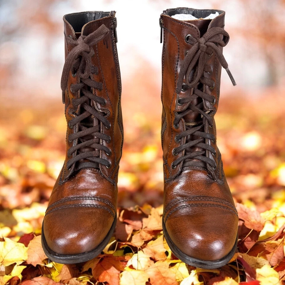 Botas de Combate Steve Madden Troopa - Para Mujer Talla 10 | Cuero Marrón | Con Cordones Foto 2 de 4