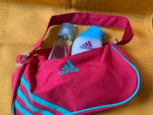 Adidas Women 3 Pc Set: Fresh Vibes EDT Perfume, Soft Cotton Body Wash & Pink Bag