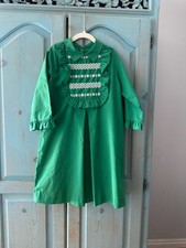 Handmade Girls Vintage Dress Size 6 Estimated Green Embroidered Ruffle