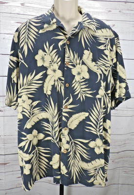 Paradise Cove Hawaiian Floral & Leaf Design Button Up Shirt Size L 100% Silk