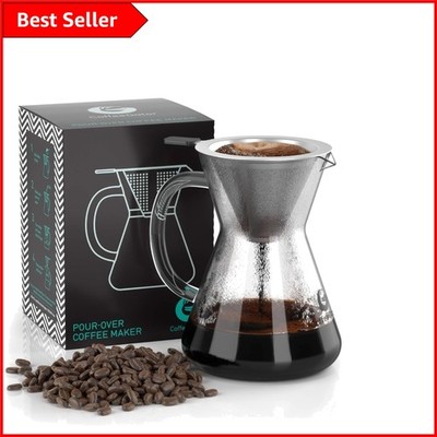 Elegantes 14 Unzen Kaffeebrüher Set - Klarglas Karaffe mit Edelstahlfilter