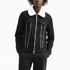 Konus Men's Sherpa Collar Twill Jacket In Black