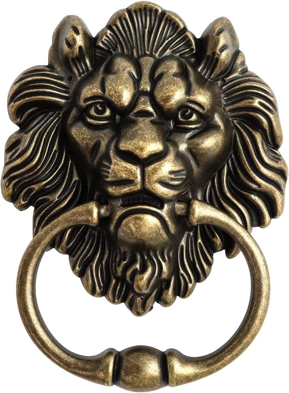 Ambidextrous Lion Head Door Knocker in Antique Bronze Zinc Material 15.2x10.8 cm