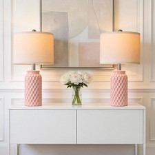 20.5" Small Bedside Lamps Set of 2 with 5FT Cord, Pink Ceramic Modern Farmhou...