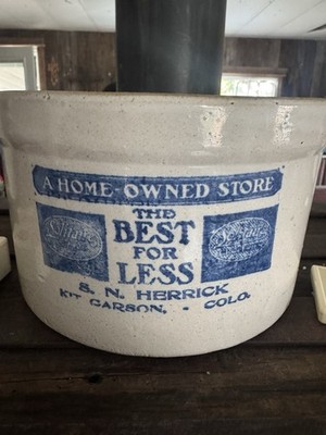 RARE!!! S. N. HERRICK Solitaire Grocery Solitaire Coffee , Kit Carson Co.  Crock