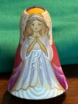 Russian ANGEL Wooden Hand Painted Roly Poly Wobble Chime Bell Doll pinkish 