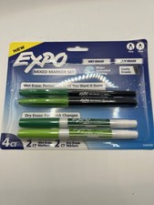 Expo 4ct Fine Mixed 2 Dry / 2 Wet Erase Marker Assorted Green, NEW