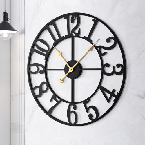 Modern Large Wall Clocks for Living Room, 40cm / 16" Round Black Metal - Picture 5 of 5