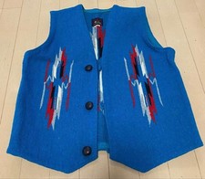 Tribe Square Ortega Chimayo Vest Native Pattern Wool Blue Size 36-38 From Japan