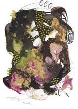 Original pink Indian alcohol acrylic ink drawing on watercolor paper Mitak art