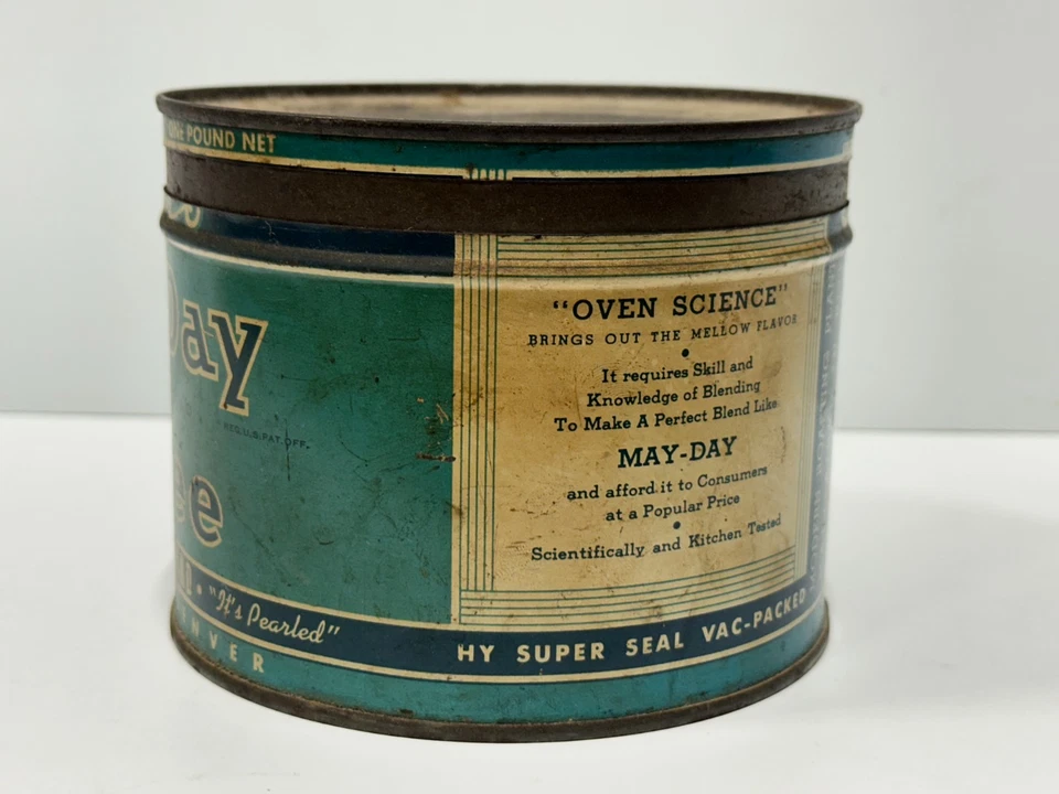 Vintage May-Day Advertising coffee tin can 1lb empty collectible Chicago Denver - Image 2 of 4
