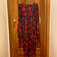 Tommy Hilfiger Black & Red Floral Print Shift Dress with Tie Sleeves  Size20 