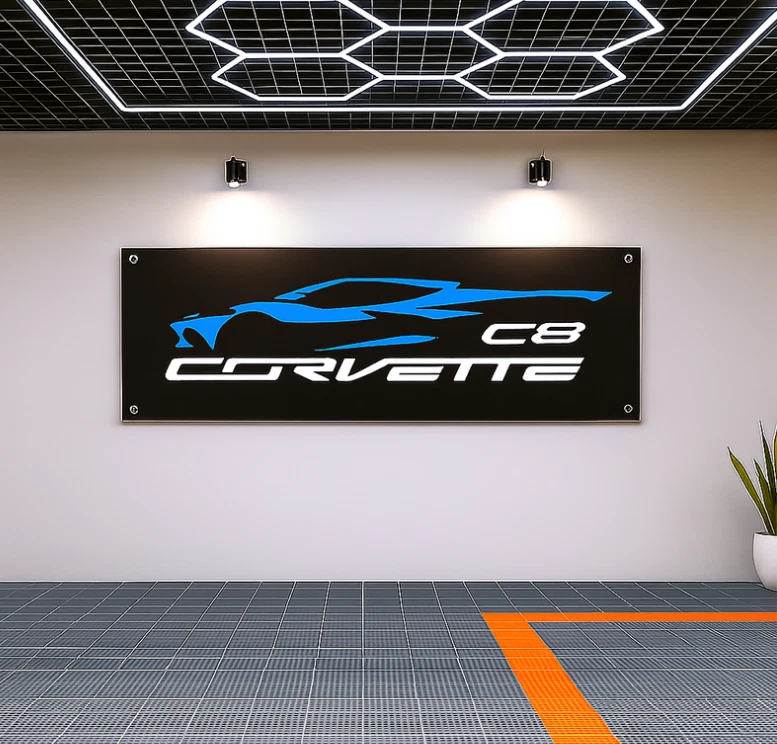 Chevrolet Corvette C8 Bandera Bandera 71x24" - Decoración Pared Garaje o Hombre Cueva para Coche Foto 2 de 4