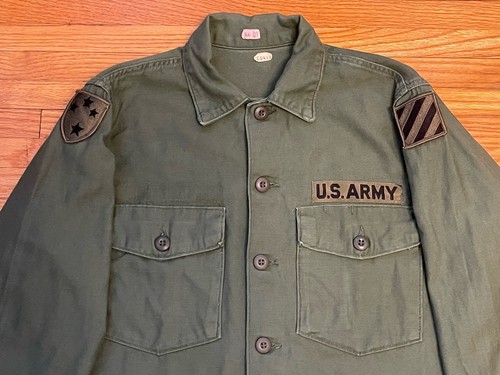 Vintage 60s 15 1/2 x 33 US Army OG-107 Vietnam Field Cotton Sateen Utility Shirt - Picture 3 of 7