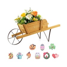 Wooden Wagon Planter 27.5x10.5x11.5in Wheelbarrow Cart with Halloween Decoration