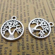 20/50PCS Antique Silver Tone TREE of Life Filigree 2 Sided Charm Pendant JHS840