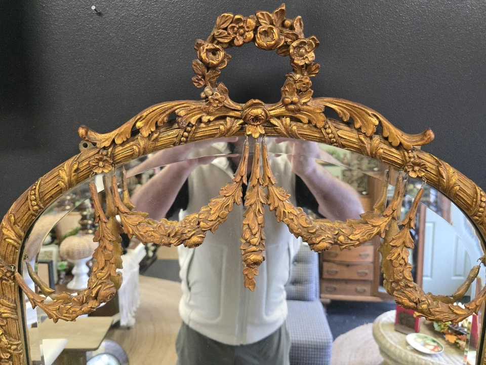 Beautiful!! Vintage/Rococo/ Louis XvI Style Mirror Guilded Dark Gold - Image 2 of 4