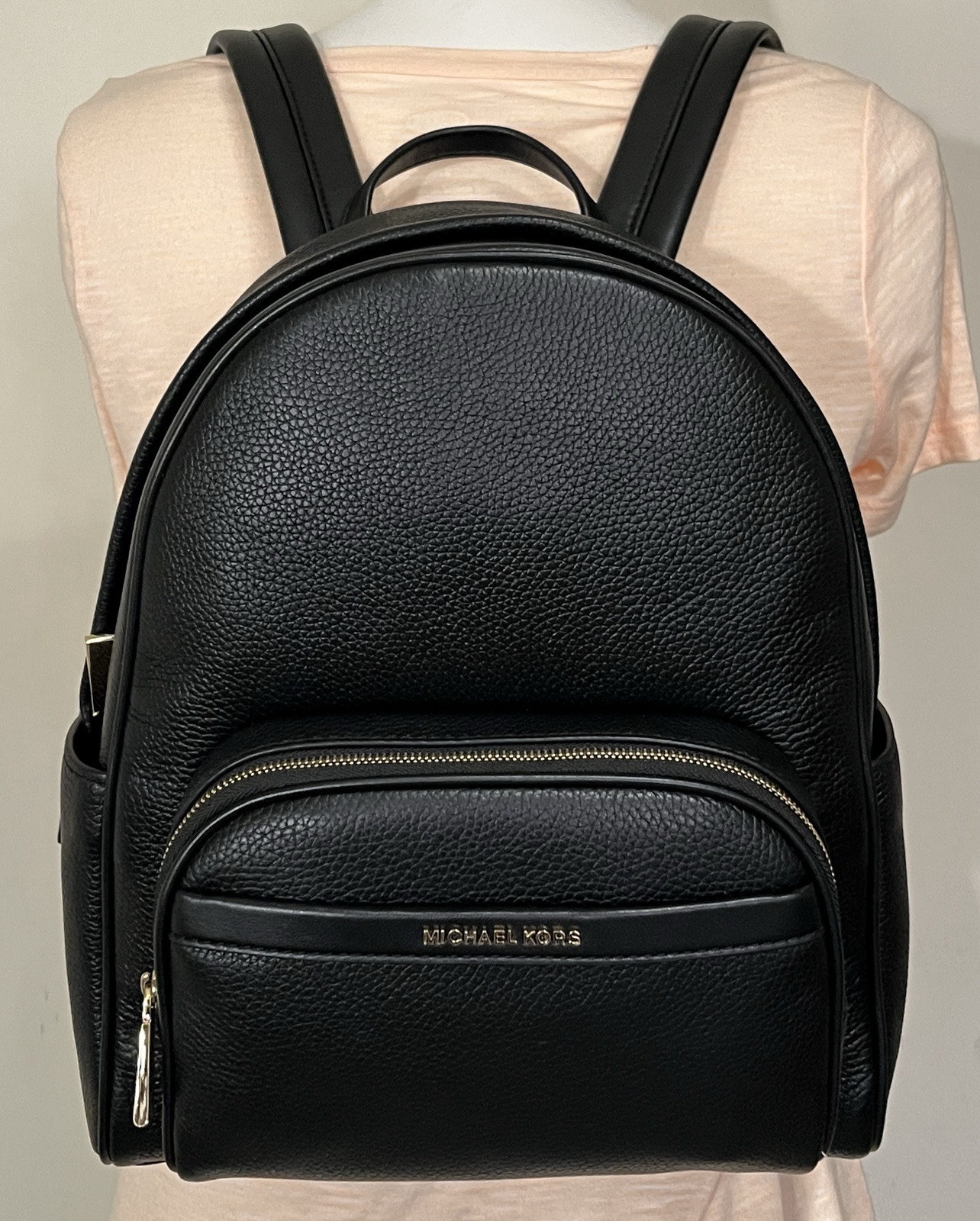 MICHAEL KORS BEX MEDIUM ZIP POCKET BLACK GOLD LEATHER BACKPACK