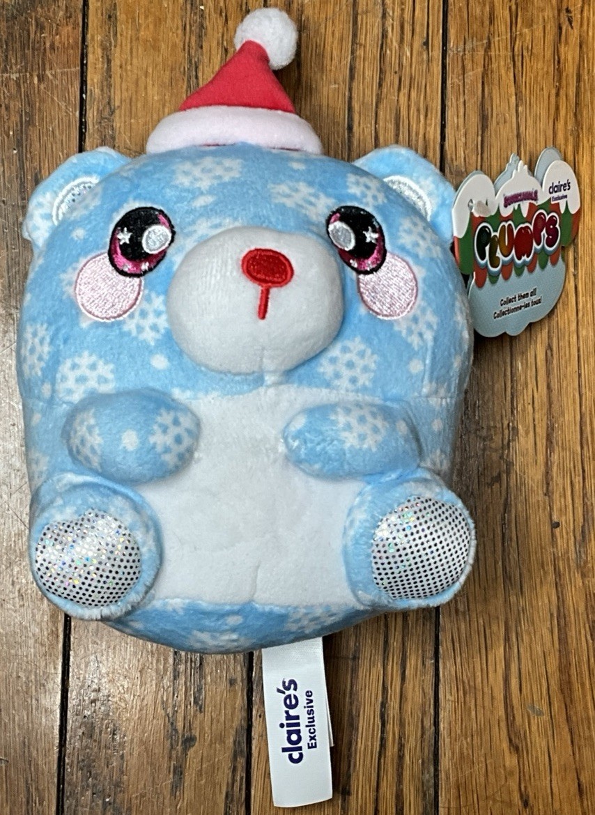 Squeezamals Plumps Christmas Polar Bear Stuffed Plush Toy NWT Claire's Exclusive