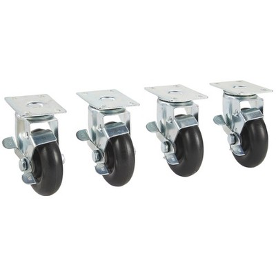 Klutch 4in. Polyolefin Swivel Casters with Brake, 4-Pack, 1200-Lb. Capacity Per