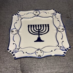 Judaica Porcelain Platter Menorah Made In Portugal Hand Painted