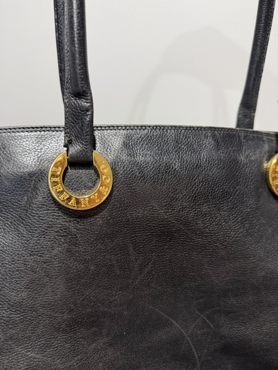 Tiffany & Co Black Leather Tote Shoulder Bag Gold Hardware READ View 3