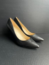 Nine West Women's Etta Leather Slip On High Heel Dress Shoes Black Size 9.5