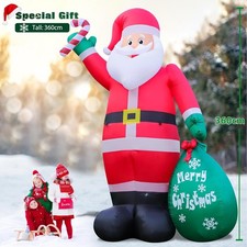 12FT Giant Christmas Inflatable Santa Claus with Cane Candy and Gift Bag Yard