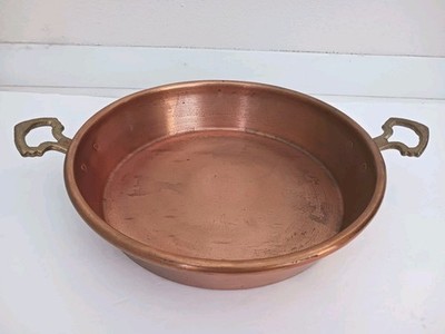 Vtg Copper 11'' Pan w Brass Handles 2.5'' Deep Preserve Jam Kitchen Cookware Rus
