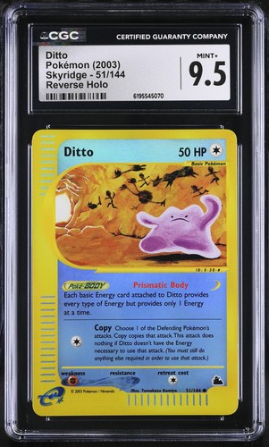 CGC 9.5 MINT+ Ditto 51/144 Skyridge Reverse Holo Pokemon Card