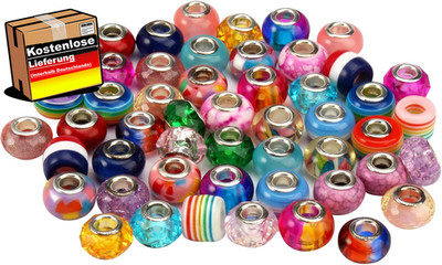 Perlen Set für Schmuckherstellung 50 bunte Großlochperlen für Armband und Kette