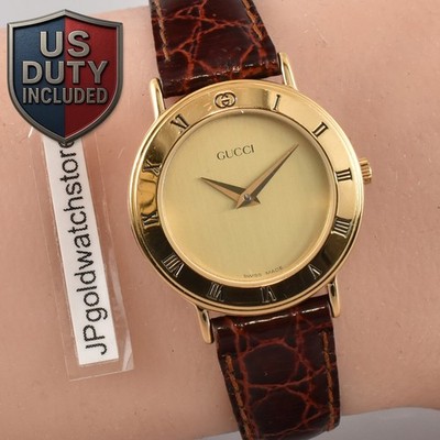 BOX NewBatt. *N NEUWERTIG* GUCCI 3000.2.L Quarz Gold Zifferblatt Damenuhr aus...