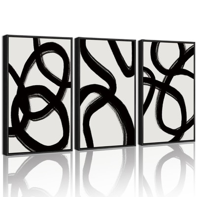 Drsoum Black and Gray Abstract Framed Wall Art Decor Duotone Minimal Dark Bru...