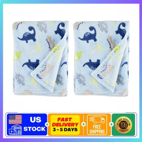 Parent's Choice Blue Dinosaurs Plush Baby Blanket, 30" x 36", Set of 2 - Picture 9 of 12