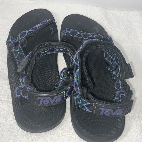 Vintage TEVA Black Blue Sandals 10M 90's Big Rear Rubber Tag! - Picture 3 of 4