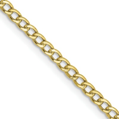 Real 10kt Yellow Gold 2.5mm Semi-Solid Curb Link Chain; 18 inch; Lobster Clasp