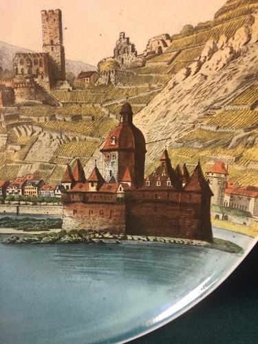 Vintage German Mettlach Villeroy & Both Charger w/ Castle, River, Vineyards - Imagen 2 de 6