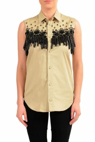 Dsquared2 Women's Embellished Beige Sleeveless Button Down Shirt US S IT 40